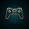 Gold line Gamepad icon isolated on dark blue background. Game controller. Vector Illustration