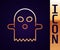 Gold line Ghost icon isolated on black background. Happy Halloween party. Vector