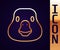 Gold line Goose bird icon isolated on black background. Animal symbol. Vector