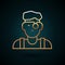 Gold line Jeweler man icon isolated on dark blue background. Vector