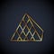 Gold line Louvre glass pyramid icon isolated on black background. Louvre museum. Vector