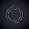 Gold line Magic symbol of Ouroboros icon isolated on black background. Snake biting its own tail. Animal and infinity