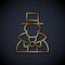 Gold line Magician icon isolated on black background. Vector
