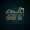 Gold line Mars rover icon isolated on dark blue background. Space rover. Moonwalker sign. Apparatus for studying planets