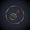 Gold line Mars symbol icon isolated on black background. Astrology, numerology, horoscope, astronomy. Vector