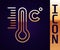 Gold line Meteorology thermometer measuring icon isolated on black background. Thermometer equipment showing hot or cold