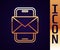 Gold line Mobile and envelope, new message, mail icon isolated on black background. Usage for e-mail newsletters