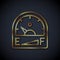 Gold line Motor gas gauge icon isolated on black background. Empty fuel meter. Full tank indication. Vector