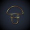 Gold line Mushroom icon isolated on black background. Vector