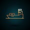 Gold line Oil tanker ship icon isolated on dark blue background. Vector Illustration