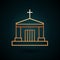 Gold line Old crypt icon isolated on dark blue background. Cemetery symbol. Ossuary or crypt for burial of deceased