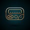 Gold line Pager icon isolated on dark blue background. Vintage 1990s electronics messenger. Vector