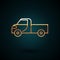 Gold line Pickup truck icon isolated on dark blue background. Vector Illustration