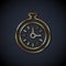 Gold line Pocket watch icon isolated on black background. Vector