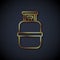Gold line Propane gas tank icon isolated on black background. Flammable gas tank icon. Vector