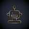 Gold line Robot toy icon isolated on black background. Vector