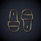 Gold line Sauna slippers icon isolated on black background. Vector