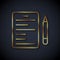 Gold line Scenario icon isolated on black background. Script reading concept for art project, films, theaters. Vector