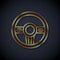 Gold line Steering wheel icon isolated on black background. Car wheel icon. Vector