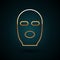 Gold line Thief mask icon isolated on dark blue background. Bandit mask, criminal man. Vector Illustration