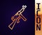 Gold line Thompson tommy submachine gun icon isolated on black background. American submachine gun. Vector