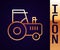 Gold line Tractor icon isolated on black background. Vector