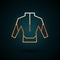 Gold line Wetsuit for scuba diving icon isolated on dark blue background. Diving underwater equipment. Vector