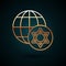 Gold line World Globe and Israel icon isolated on dark blue background. Vector