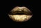 Gold lip. Closeup view of sexual beautiful female closed golden lips isolated on black background.