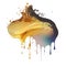 Gold Liquid driping acrylic watercolor oil splash splatter stain on white background. Modern vibrant flowing spot. Flowing drops