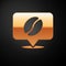 Gold Location with coffee bean icon isolated on black background. Vector