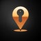 Gold Location key icon isolated on black background. The concept of the house turnkey. Vector