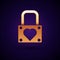Gold Lock and heart icon isolated on dark blue background. Locked Heart. Love symbol and keyhole sign. Valentines day