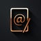 Gold Mail and e-mail icon isolated on black background. Envelope symbol e-mail. Email message sign. Long shadow style