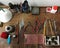 Gold maker tools on the wood table with trail of melten acrylic