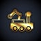 Gold Mars rover icon isolated on black background. Space rover. Moonwalker sign. Apparatus for studying planets surface