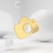 Gold material camera icon in white geometric space with clipping path