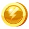 Gold Medal Coin Bolt Lightning symbol. Golden token for games, user interface asset element. Vector illustration