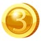 Gold Medal Coin Number 3 symbol. Golden token for games, user interface asset element. Vector illustration