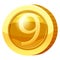 Gold Medal Coin Number 9 symbol. Golden token for games, user interface asset element. Vector illustration