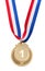 Gold medal for first place. Gold award with the number one. Isolated on a white background