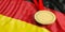 Gold medal on Germany flag. Horizontal, full frame closeup view. 3d illustration