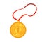 Gold medal with a red ribbon as an award for the first place in the competition. Championship Winner Trophy