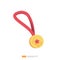 gold medal with red ribbon icon for champion reward or game winner victory in flat style vector illustration
