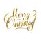 Gold Merry Christmas Card. Golden Shiny Glitter. Calligraphy Greeting Poster Tamplate. Isolated White Background