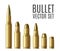 Gold metal bullet set isolated on white background - different types