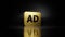 gold metal symbol of audio description 3D rendering with blurry reflection on floor with dark background