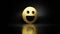 gold metal symbol of emoticons joyful  3D rendering with blurry reflection on floor with dark background