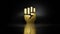 gold metal symbol of fist raised 3D rendering with blurry reflection on floor with dark background