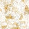 Gold metallic handmade rice paper texture. Seamless washi sheet background with golden blur metal flakes. For modern